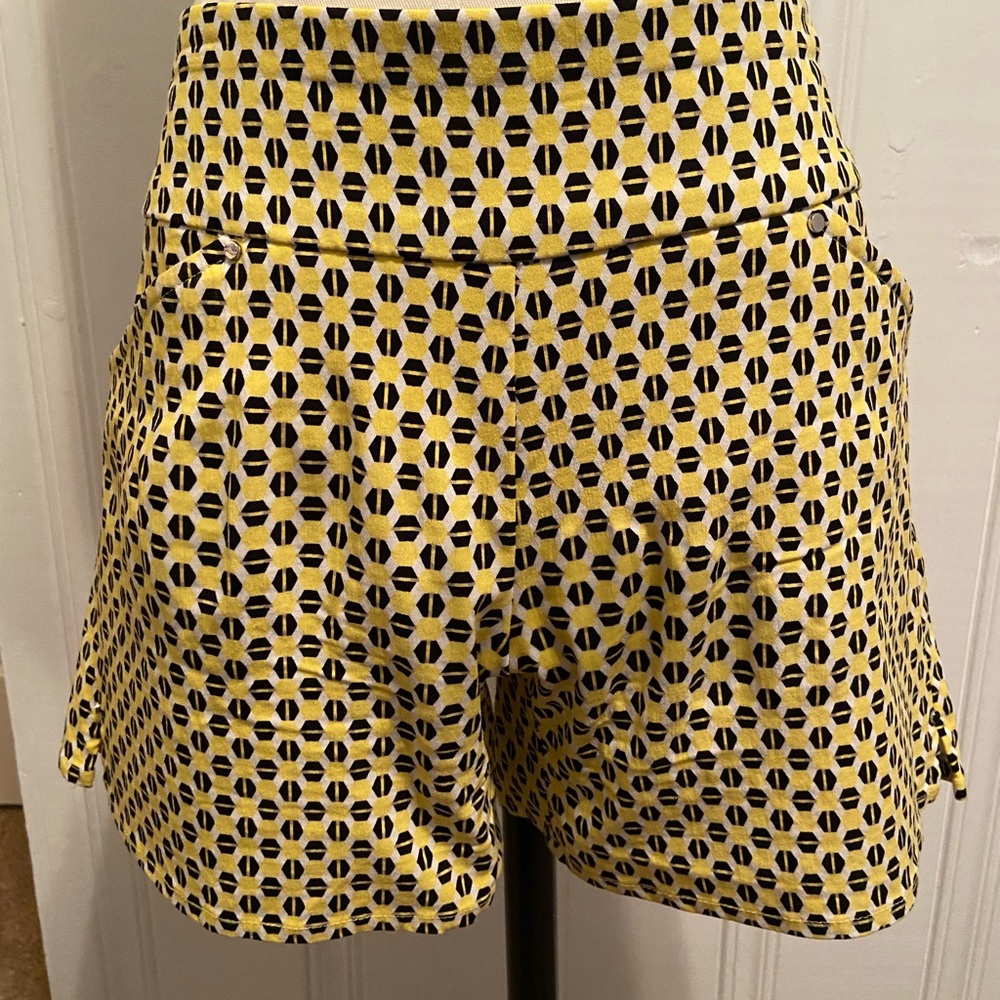 Geometric Patterned Yellow and Black Shorts